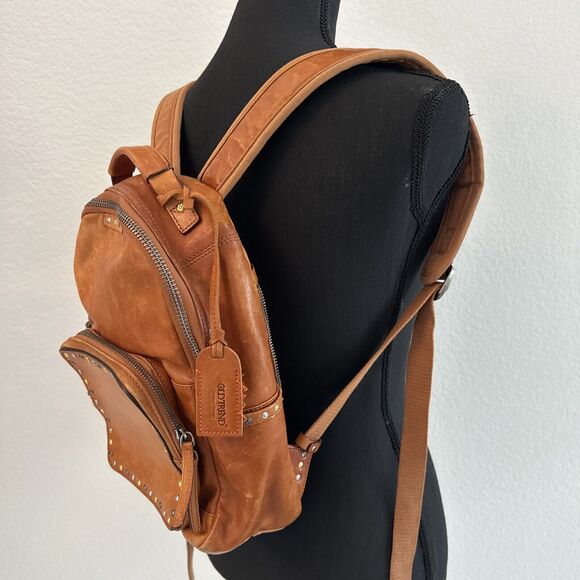 Old Tend backpack Brown 100% Eco Genuine Leather Studded Embellished Modern - Picture 4 of 12